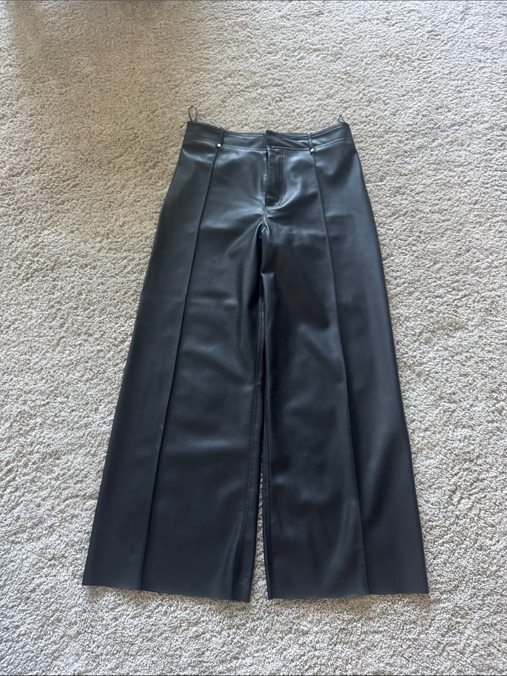 Zara Women’s Black Faux Leather Wide-Leg Trousers
